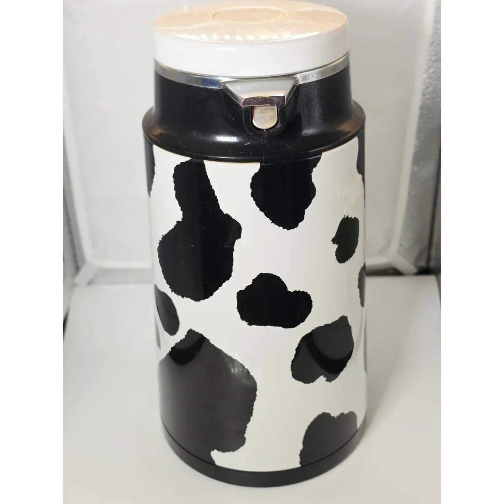 Vintage A.K. Das Cow Print Thermal Coffee Carafe Thermos Pitcher Taiwan Black